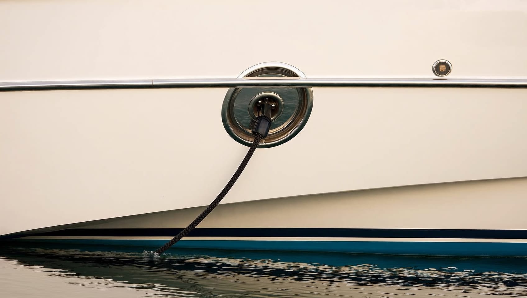 A motor yacht approaching anchorage along a forested shore